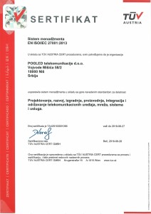 Sertifikat ISO 27 001 : 2013       